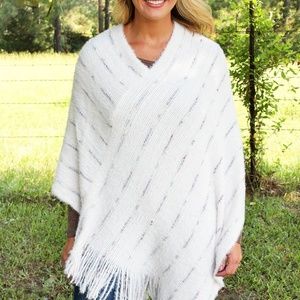 NWT Striped Poncho Ivory